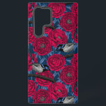 Coque Samsung Galaxy Wrens in the peonies<br><div class="desc">Motif vectoriel sans soudure fait de bracelets et de pivoines dessinés à la main. Version bleue et rouge.</div>