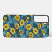 Coque Samsung Galaxy Zinnias jaune sur bleu foncé (Verso Horizontal)