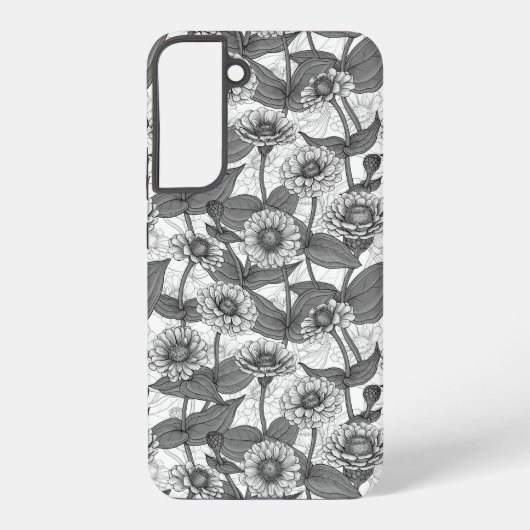 Coque Samsung Galaxy Zinnias, monochrome sur blanc (Verso)