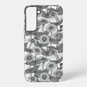 Coque Samsung Galaxy Zinnias, monochrome sur fond blanc