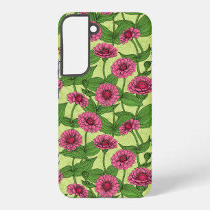 Coque Samsung Galaxy Zinnias roses sur fond vert clair