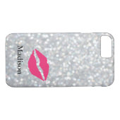 Coque Sparkly Silver iPhone 7 avec lèvres (Dos (Horizontal))
