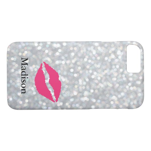 Coque Sparkly Silver iPhone 7 avec lèvres (Dos (Horizontal))