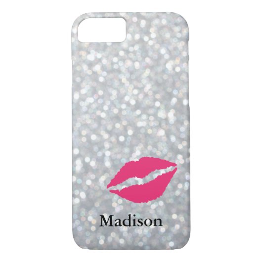 Coque Sparkly Silver iPhone 7 avec lèvres (Dos)