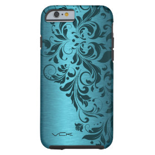 Coque Tough iPhone 6 Aluminium brossé Turquoise et dentelle florale