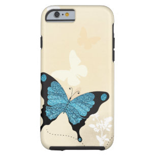 Coque Tough iPhone 6 Belle couverture bleue d'iPhone de papillon de