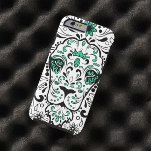 Coque Tough iPhone 6 Blanc noir et vert Parties scintillant Lion Crâne 