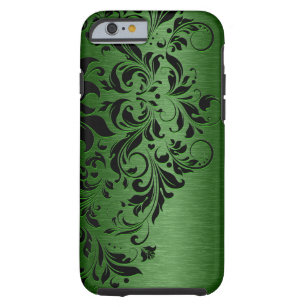 Coque Tough iPhone 6 Dentelle métallique verte et noire florale
