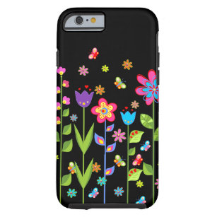 Coque Tough iPhone 6 Fleurs et papillons de printemps colorés mignons 2