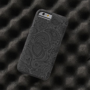 Coque Tough iPhone 6 Noir sur gris foncé Retro Paisley Damask dentelle