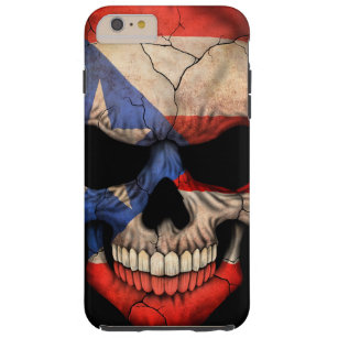 Coque Tough iPhone 6 Plus Crâne de drapeau de Porto Rico sur le noir