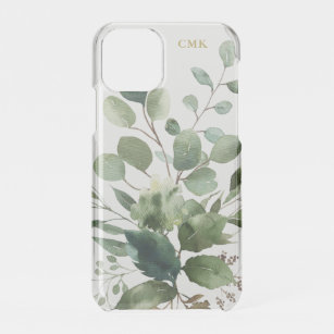 Coque Pour iPhone 11 Pro Aquarelle Verdure avec Monogramme