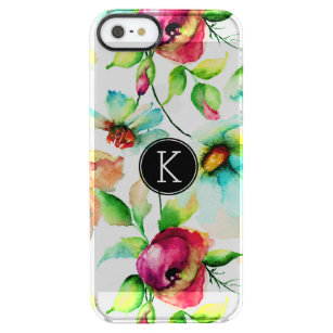 Coque iPhone Clear SE/5/5s Aquarelles Peonies roses et Motif Susan blanche
