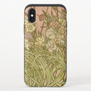 Coque Coulissante Pour iPhone X Art Nouveau Alfonse Mucha fleurs d'oeillets floral