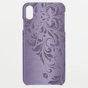 Coque Pour iPhone XS Max Dentelle violette profonde et arrière - plan métal