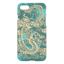 Dragon d'or embouti sur Satin Turquoise