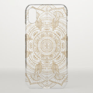 Coque iPhone X Elégant Mandala Blanc & Or Dessiné À La Main