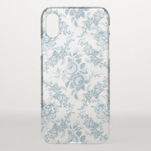 Coque iPhone X Elégante toile florale blanche et bleue gravée