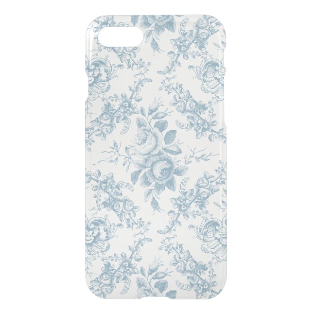 Coque Uncommon Pour iPhone Elégante toile florale blanche et bleue gravée (Dos)