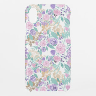 Coque Pour iPhone XR Fleurs d'aquarelle d'or violet violet rose fillett