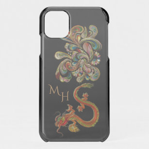 Coque Pour iPhone 11 Monogramme d'art de dragon chinois métallisé
