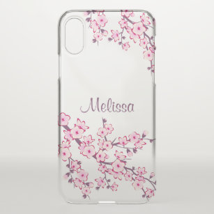 Coque iPhone X Monogramme Floral Fleurs de cerisiers