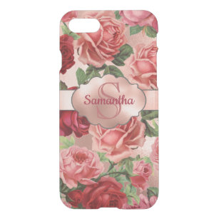 Coque Pour iPhone SE/8/7 Case Nom floral de roses rouge-rose vintages élégants