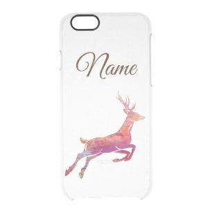 Coque iPhone 6/6S Nom personnalisé du renne d'aquarelle rose