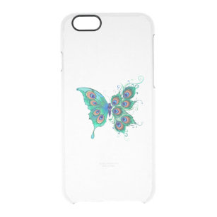 Coque iPhone 6/6S Papillon aux plumes de paon vert