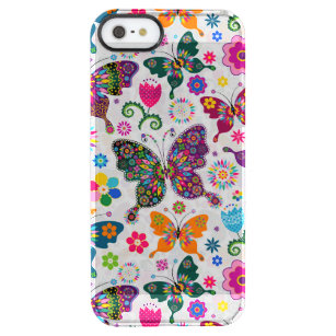 Coque iPhone Clear SE/5/5s Papillons et fleurs colorés rétro Motif