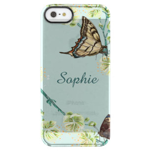 Coque iPhone Clear SE/5/5s Papillons et fleurs de cerisiers Personnalisé
