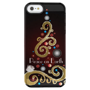 Coque iPhone Clear SE/5/5s Peace on Earth citation avec l'or sapin de Noël