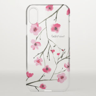 Coque iPhone X Personnalisée, aquarelle, fleurs de cerisiers japo