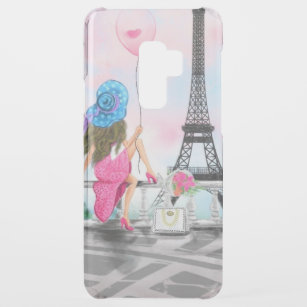 Coques Uncommon Pour Samsung Galaxy S9 Plus I Love Paris - Jolie Femme et Balloon de Coeur Ros
