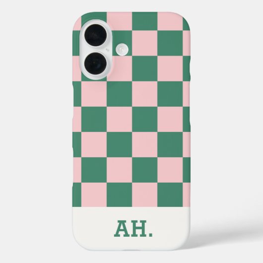 Coque verte rose rétro à carreaux pour iPhone 16 (Verso)
