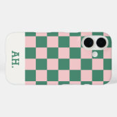 Coque verte rose rétro à carreaux pour iPhone 16 (Verso (horizontal))