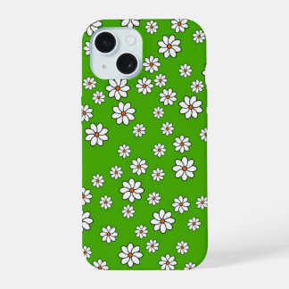 Coque Witte bloemenvlinder op groen tapijt iPhone 15 Hoesje