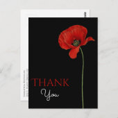 Coquelicot rouge monogrammé sur carte de remerciem (Devant / Derrière)