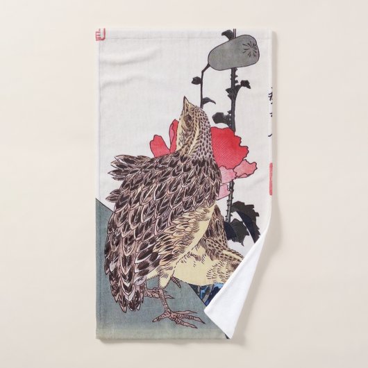 Coquelicots et cailles, Hiroshige, Ukiyo-e (Serviette à main)