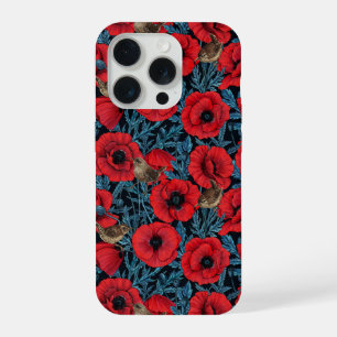 Coquelicots et roitelets rouges, feuilles bleues s