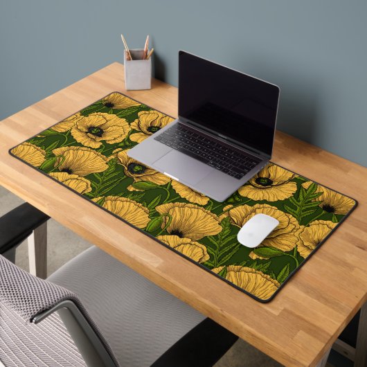 Coquelicots jaunes sur vert foncé (Bureau 2)