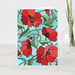 Coquelicots rouges sur carte de fête des Mères ble