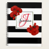 Coquelicots rouges sur fond rayé noir et blanc (Devant)