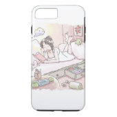 COQUES Case-Mate iPhone さにいれじ　ピンク色の寝室の明るい照明の下で寝転んで本を読みながらくつろぐ女性のイラスト (Dos)