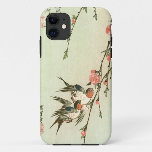 Coques Case-Mate iPhone 桃の花に燕, fleur de pêche de 広重 et hirondelle, (Dos)