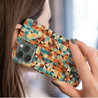 COQUE POUR POUR iPhone 14 PRO MAX 茶色、白、青の幾何学デザイン