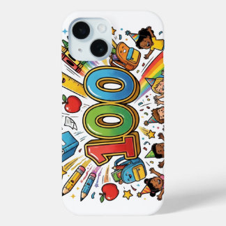 Coque Pour iPhone 15 100th Day of School Colorful Celebration Design – 