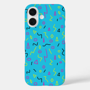 Coques iPhone 16 1980 Memphis Style bleu clair rose jaune rétro