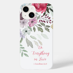 Coque Pour iPhone 14 1 Corinthiens 16:14 Aquarelle blanche simple Flora