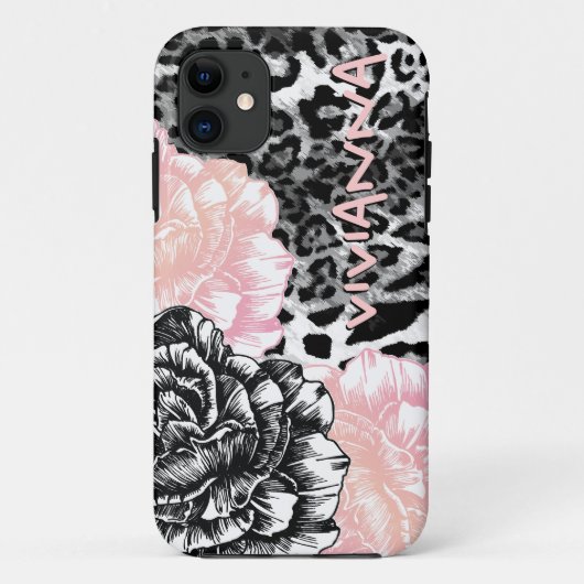 Coques Case-Mate iPhone 311 rose génial de léopard de Le Plush Fleur de (Dos)